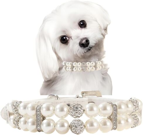 الياقات الكلاب اللؤلؤ ، طوق بيرل بيرل كات ， يتوهم xxs الكلب Colalr Pink Puppy Collar Girl للكلاب الإناث لـ XS S M Pet ، XXS in Kuwait