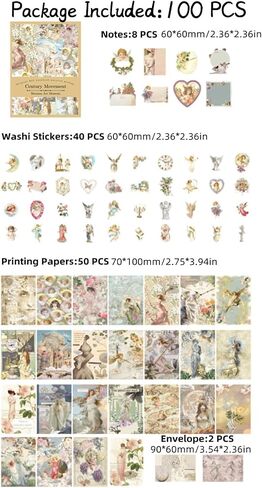 100 Pieces Vintage Scrapbook Supplies Ephemera Pack for Junk Journal Planners Scrapbooking Paper Stickers for Art Aesthetic Journaling Kit Collage Decoupage Album (Century Music) in Saudi Arabia