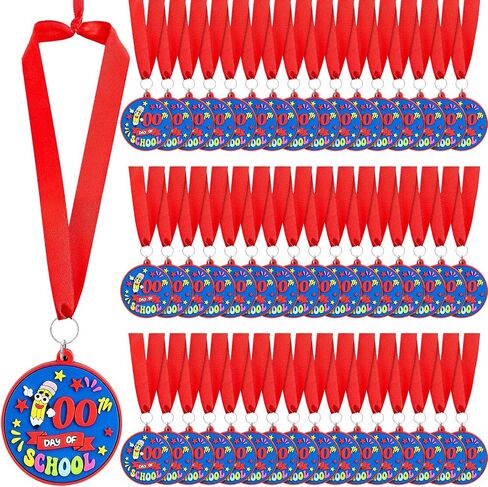 Poen 24 Pcs Happy 100 Days of School Award Medals 1.97'' Rubber 100th Day of School Medals for Awards for Kids with 29.5" Ribbon Classroom Supplies Themed Party in Saudi Arabia