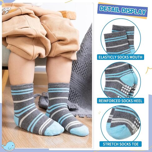 DoSmart 12 Pairs Baby Boys Toddlers Grips Socks Kids Infants Anti Slip Non Skid Funny Cartoon Breathable Cotton Crew Socks in Saudi Arabia