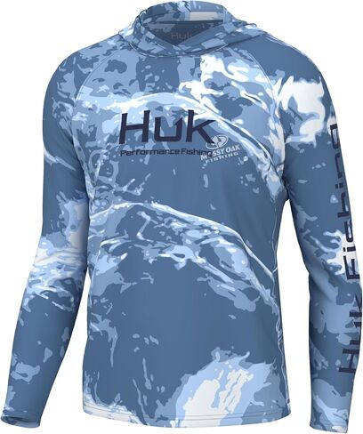 HUK Men's Pursuit Pattern Hoodie, Sun Protecting Fishing Shirt with Hood, Mossy Oak Stormwater Freshwater in Saudi Arabia