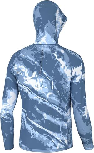 HUK Men's Pursuit Pattern Hoodie, Sun Protecting Fishing Shirt with Hood, Mossy Oak Stormwater Freshwater in Saudi Arabia