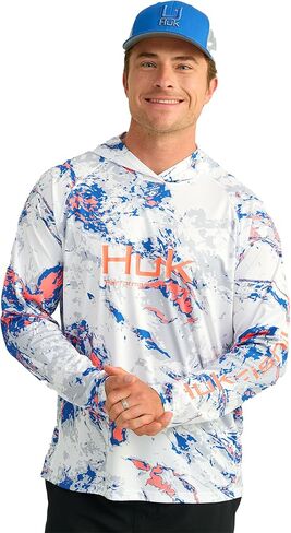 HUK Men's Pursuit Pattern Hoodie, Sun Protecting Fishing Shirt with Hood, Mossy Oak Stormwater Freshwater in Saudi Arabia