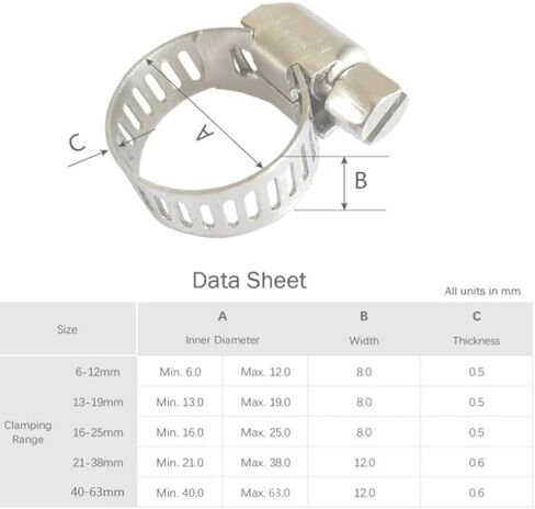 10Pcs Hose Clips 1/2''-3/4''(13-19mm) Jubilee Clips Adjustable 304 Stainless Steel Hose Clamps Worm Drive Pipes Hose Clamps Clips in Saudi Arabia