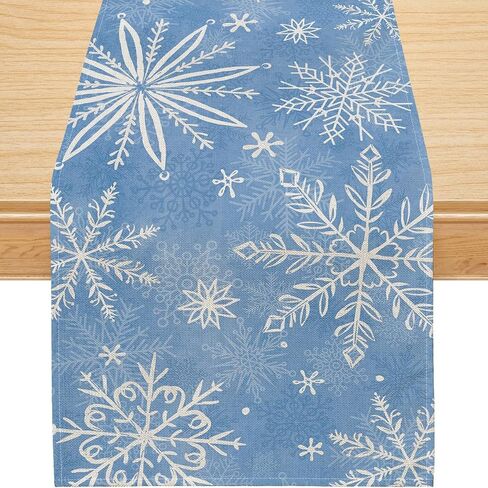 Siilues Christmas Table Runner, Watercolor Christmas Decorations Snowflake Christmas Runner for Table Seasonal Winter Holiday Decor for Dining Table Decorations (13'' x 90'') in Saudi Arabia