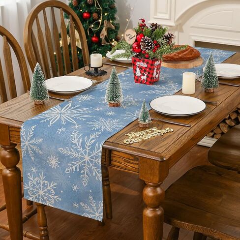 Siilues Christmas Table Runner, Watercolor Christmas Decorations Snowflake Christmas Runner for Table Seasonal Winter Holiday Decor for Dining Table Decorations (13'' x 90'') in Saudi Arabia
