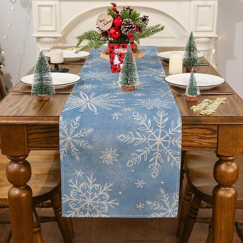 Siilues Christmas Table Runner, Watercolor Christmas Decorations Snowflake Christmas Runner for Table Seasonal Winter Holiday Decor for Dining Table Decorations (13'' x 90'') in Saudi Arabia