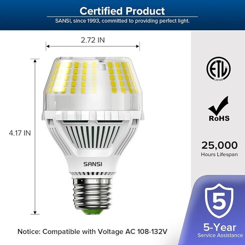 SANSI Dimmable LED Light Bulb 250 Watt Equivalent, 3000K Soft Warm White 4000 Lumens E26 A21 LED Light Bulbs 2 Pack, 22-Year Lifetime, 27W Power Energy Saving Light Bulb for Home Office in Saudi Arabia