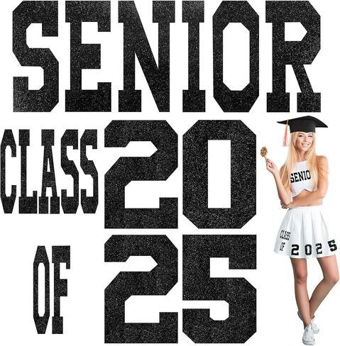 Yinkin Senior Class of 2025 Iron on Patches Glitter Senior Iron on Patches 2025 Graduation Decals Graduate Skirts T Shirts Cap Letters Transfer for Fabric Clothing DIY Crafts(White) in Kuwait