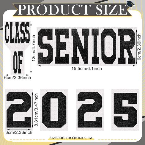 Yinkin Senior Class of 2025 Iron on Patches Glitter Senior Iron on Patches 2025 Graduation Decals Graduate Skirts T Shirts Cap Letters Transfer for Fabric Clothing DIY Crafts(White) in Kuwait