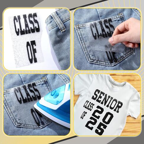 Yinkin Senior Class of 2025 Iron on Patches Glitter Senior Iron on Patches 2025 Graduation Decals Graduate Skirts T Shirts Cap Letters Transfer for Fabric Clothing DIY Crafts(White) in Kuwait