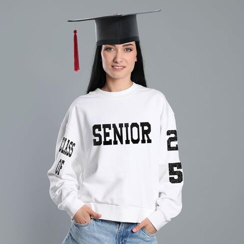 Yinkin Senior Class of 2025 Iron on Patches Glitter Senior Iron on Patches 2025 Graduation Decals Graduate Skirts T Shirts Cap Letters Transfer for Fabric Clothing DIY Crafts(White) in Kuwait