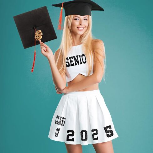 Yinkin Senior Class of 2025 Iron on Patches Glitter Senior Iron on Patches 2025 Graduation Decals Graduate Skirts T Shirts Cap Letters Transfer for Fabric Clothing DIY Crafts(White) in Kuwait