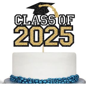 فئة Blue Glitter لعام 2025 Cake Topper - تهانينا ديكور الكعكة - 2025 لوازم زخرفة التخرج من المدارس الثانوية/الكلية/الجامعة