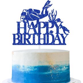 Diving Happy Birthday Cake Topper, Underwater Sports Man Cake Decorations, Under The Sea, Scuba Diving Swimming Sports Ocean Beach Theme Birthday Party Decorations Supplies