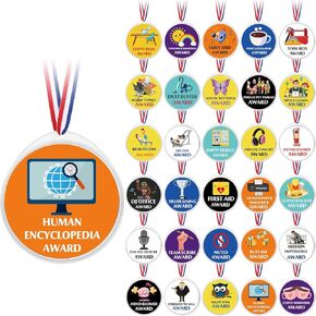 30 PCS موظف ميداليات ميداليات مضحكة مواد مواد ، وشرائط جائزة التعرف على البلاستيك 2.5 بوصة مع رقائق لزملاء العمل الكبار المكتب ، الطول 17.3 بوصة