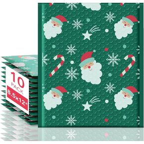 Fuxury Bubble Mailers 8.5x12 Inch 10 Pack Christmas Padded Envelopes Usable Size 8.5x11" Thick Mailing Envelopes Bubble Opaque Padded Mailers Shipping Bags for Mailing Jewelry Makeup Small Business #2