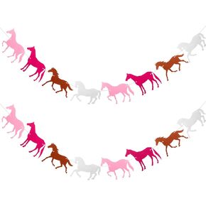 لافتة الحصان Garland Banner Pink Horse Banner للمزرعة ذات الطابع المزروع ، اللوازم حفلات عيد الميلاد