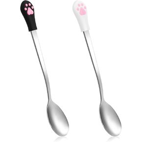 2 PCS Dog Cat Spoon Scoring Food Torage Pet Small Spoon Pet Can الملاعق المصنوعة من الفولاذ المقاوم للصدأ يمكن أن يحصل على مغرفة طبية مغرفة محمولة للمغارير اللطيفة التي تتغذى (أبيض وأسود)