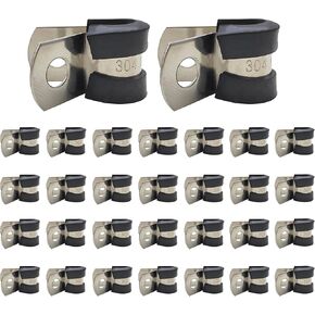 Cable Clamps Assortment Kit—1/4" 5/16" 3/8" 1/2" 5/8" 3/4" 1" 304 Stainless Steel Rubber Cushion Pipe Clamps Coated Cushioned Insulated Cable Clamp,Automotive Wire Pipe Clamps (25mm 1 Inch)
