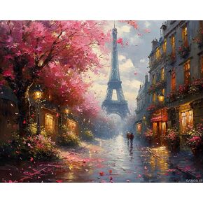 Svinoiler DIY Paint بأرقام للمبتدئين للبالغين ، شارع Blooming Paris ، الطلاء بأرقام أرقام الطلاء بأرقام للبالغين ، 16 × 20 "