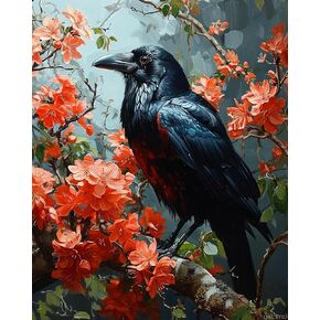 طلاء qacyid بالأرقام ، مظلة Crimson Crow ، الحرف البالغة الطلاء الكبار بواسطة مجموعات الأرقام ، الحرف الفنية للديكور المنزلي No Frame ، 16 × 20 بوصة