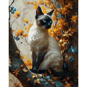 Qaceyid DIY Paint بأرقام للمبتدئين للبالغين ، Siamese Cat تحت الصفصاف ، الطلاء بواسطة أرقام الطلاء بأرقام للبالغين ، 16 × 20 "
