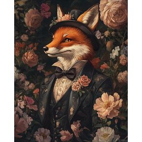 Zuvrdiai Fox Paint Animal Paint حسب رقم للبالغين المبتدئين ، الطلاء الخلفية الأزهار من قبل مجموعات الأرقام على القماش البسيط DIY Paintwork Crafts Home Wall Decoration Home 16x20inch