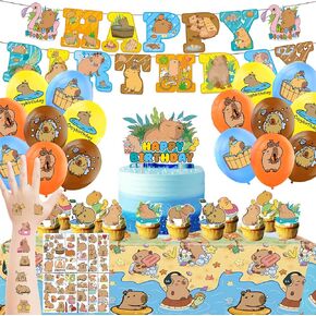 ديكورات عيد ميلاد Capybara - لوازم حفلات عيد ميلاد Capybara ، لافتة عيد ميلاد Happy Capybara ، ملصقات الوشم المؤقتة Capybara ، القبعات العليا ، البالونات ومائدة المائدة ، Capybara موضوع الحفلة