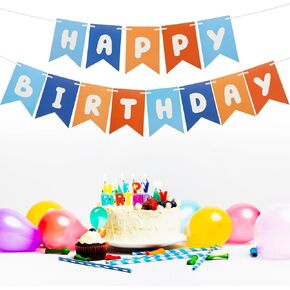 Vin Beauty Blue and Orange Birthday Banner ، Dirth Birthday Party Decoration for Boys Happy Birthday Banner Blue تحت عنوان الزخارف الحزبية مع Banner Boys '1 عيد ميلاد ديكور خلفية عيد ميلاد أزرق