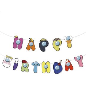 Game Themed Happy Birthday Banner, Colorful Ags Birthday Party Garland Decoration Space Astronaut Party Supplies Funny Game Fans Backdrop for Kids Game Lovers
