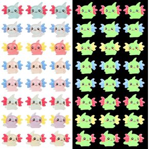 KIMOBER 24PCS Mini Resin Luminous Axolotl,Multicolor Glow in The Dark Micro Miniature Tiny Axolotl Figures for Garden Landscape Aquarium Dollhouse Decoration