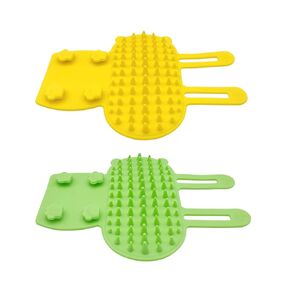 2pcs Cat Self Groomer Brush Corner Corne Corne Face Itch خدش فرشاة الجدول ساق سليكون تمشيط تدليك ذاتي للقطط الداخلية الطويلة والقصيرة ذات الشعر القصير (الأخضر+الأصفر)