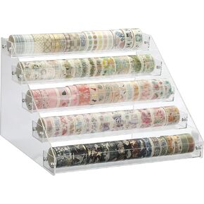 Btsky 7 Tier Washi Tape Organizer - رف تخزين الشريط البلاستيكي الشفاف ، حامل تخزين الشريط Washi Assembly Washi Tape Dispenser Displishors Caddy for Scrapbooking Art Craft Supplies