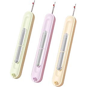 2 in 1 Needle Threader Seam Ripper，3pcs Upgraded Plug-in Needle Threader，Stretchable Easy Needle Threading Tool for Hand Sewing Supplies (Purple/Green/Yellow)