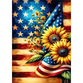 4th of July Floral Diamond Painting Kits for Adult Beginners,Patriotic Independence Day Diamond Art Kits for American Flag,Full Drill Paint with Diamond Dot Gem Art Painting for Home Decor 12x16 inch
