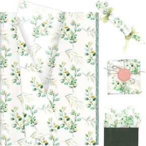 100 Sheet Eucalyptus Tissue Paper, 20x14in Watercolor Eucalyptus Gift Wrapping Tissue Paper, Greenery Botanical Art Tissue for Wedding Birthday Shade of Green Party Supplies