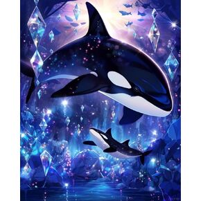 Qaceyid Killer Whale Paint بواسطة أرقام أرقام للبالغين ، والطلاء حسب القماش ، واختبار مجموعات الطلاء الزيتية الرقمية الفنية المناسبة لهدية ديكور الجدار المنزلية 16 "x20"