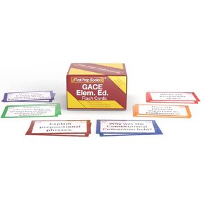 بطاقات دراسة التعليم الابتدائي Gace: Gace Elementary Education 001 و 002 PREP مع أسئلة اختبار الممارسة [بطاقات الألوان الكاملة]