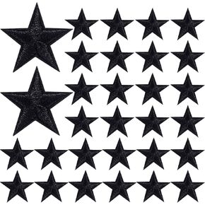 30 PCS Star Iron on Patch for Clothes, 1 Inch Sew on Embroidered Appliques, Fabric Star Decor Patches for Hats, Backpacks, Decoration - Black