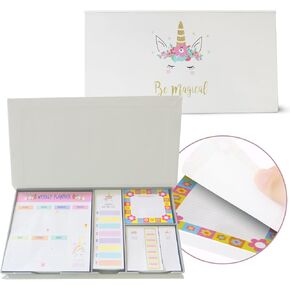 POST POST CUTE SETS UNICORN SELF NOTES ، بما في ذلك مخطط أسبوعي ، اللوازم المكتبية ، العودة إلى اللوازم المدرسية ، NOTES LOTES LOTES PLANDER PACK DEGINCE إلى Office ، Home ، School ، Bussines ، Hife Box
