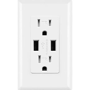 Micmi USB C + A Outlet PD 65W GaN + Power Delivery Receptacle 6.5A with Type A and Type C Ports, 125 Volt Tamper-Resistant for USB-C Cellphone W/Wallplate UL Listed (2Pack, White, 15Amp 65W USB C+A)