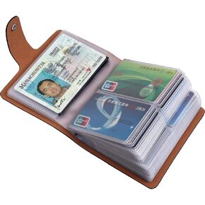 حامل بطاقة الأعمال الجلدية ومنظم بطاقات الائتمان RFID ، حامل بطاقة الائتمان مع 60 فتحة وحامل جواز السفر لبطاقات Storag وفواتير الأسرة ، منع بطاقات أو خسارة الفواتير والأضرار (أسود)