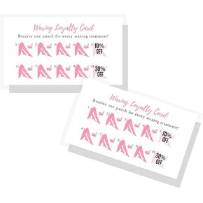 Lashicorn Waxing Loyalty Discount Punch Card | 50 Pack | White & Pink Business Card Size | Wax Skin Business Estheticians