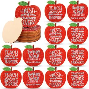 JINGMORE 24 PCS HOSESTERATION HOPTS DIY Diamond Painting Coasters Apple Thank You Teacher Diamond Art Coaster