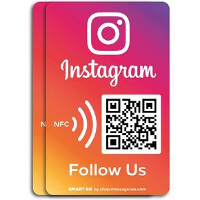 Messagenes | تابعنا على Instagram QR NFC ملصق | ملصقات وسائل التواصل الاجتماعي | تعزيز المتابعين | حزمة 2 وحدات 8،6x5،5cm | QR ديناميكية وقابلة لإعادة الاستخدام | ملصقات Instagram للأعمال | مواد مميزة