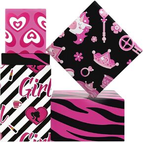 Girl Princess Hot Pink Black White Paper Plate Plate 4 Sheets 20 × 28 بوصة لكل ورقة ، 15 قدمًا مربعًا.