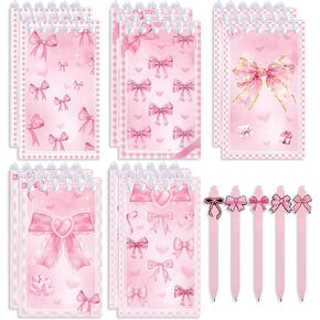 QICI 20pcs Coquette Pink Bow Notebook with Pens Cute Aesthetic Hardcover Ruled Notebooks Pink Bow Spiral Notebook with Ballpoint Pens Retractable Black Ink Pens for Office Supplies