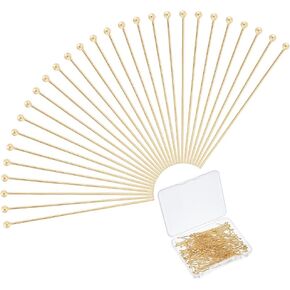 UNICRAFTALE 150pcs Real 24K Gold Plated Head Pins Bendable 20mm Stainless Steel Ball Head Pins Metal Eye Pins Findings End Headpins Findings for Earring Craft Jewelry Making