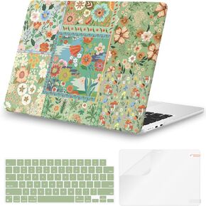 iCasso for MacBook Air 13.6 inch Case 2025 2024-2022 Release M4 M3 M2 Model A3240 A3113 A2681, Flower Pattern Sturdy Protective Hard Shell Case Cover for Mac Book Air 13 inch, Green
